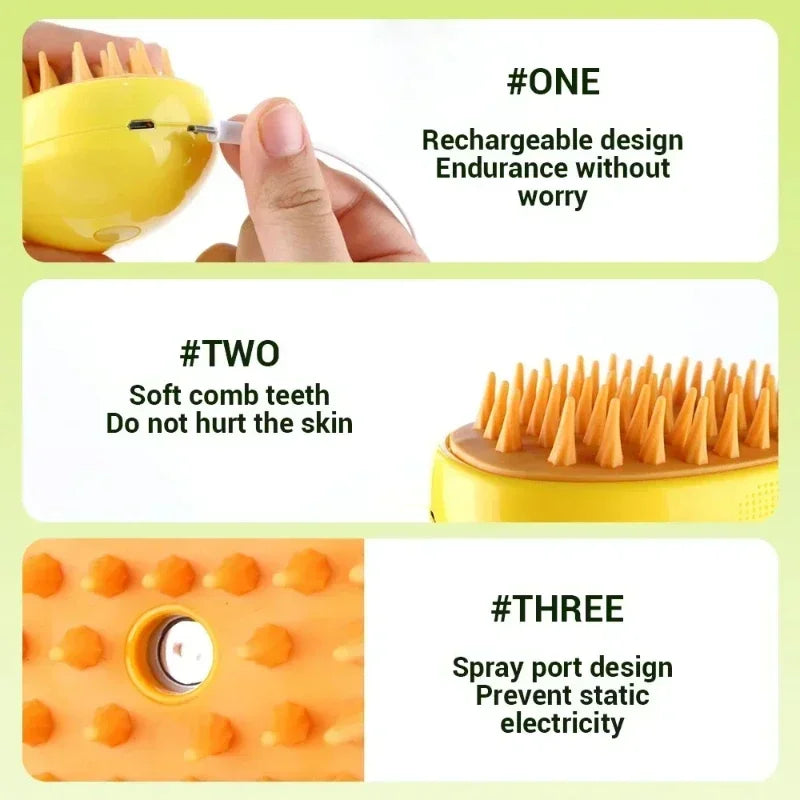 3-in-1 Electric Steam Brush & Comb for Cats and Dogs - Massage, De-shed, and Refresh with Spray功能